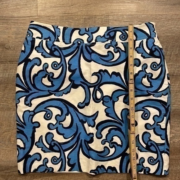 Merona white and blue floral print linen blend pencil short skirt size 6 - Picture 7 of 9